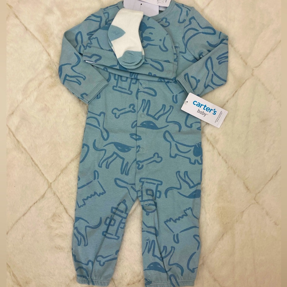 Carter's Blue Dog Print Baby Onesie Set
